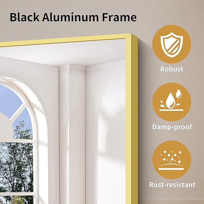 YIROMAN Bathroom Mirror 60"x30", Large Brushed Gold Bathroom Mirror for Over Sink with Aluminum Frame, Rectangular Vanity Mirror with Right Angle, Wall Mirror Hangs Horizontal or Vertical