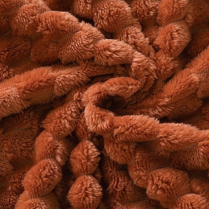 Puncuntex Burnt Orange Throw Blanket 60"×80" inches Fuzzy 3D Jacquard - Image 6
