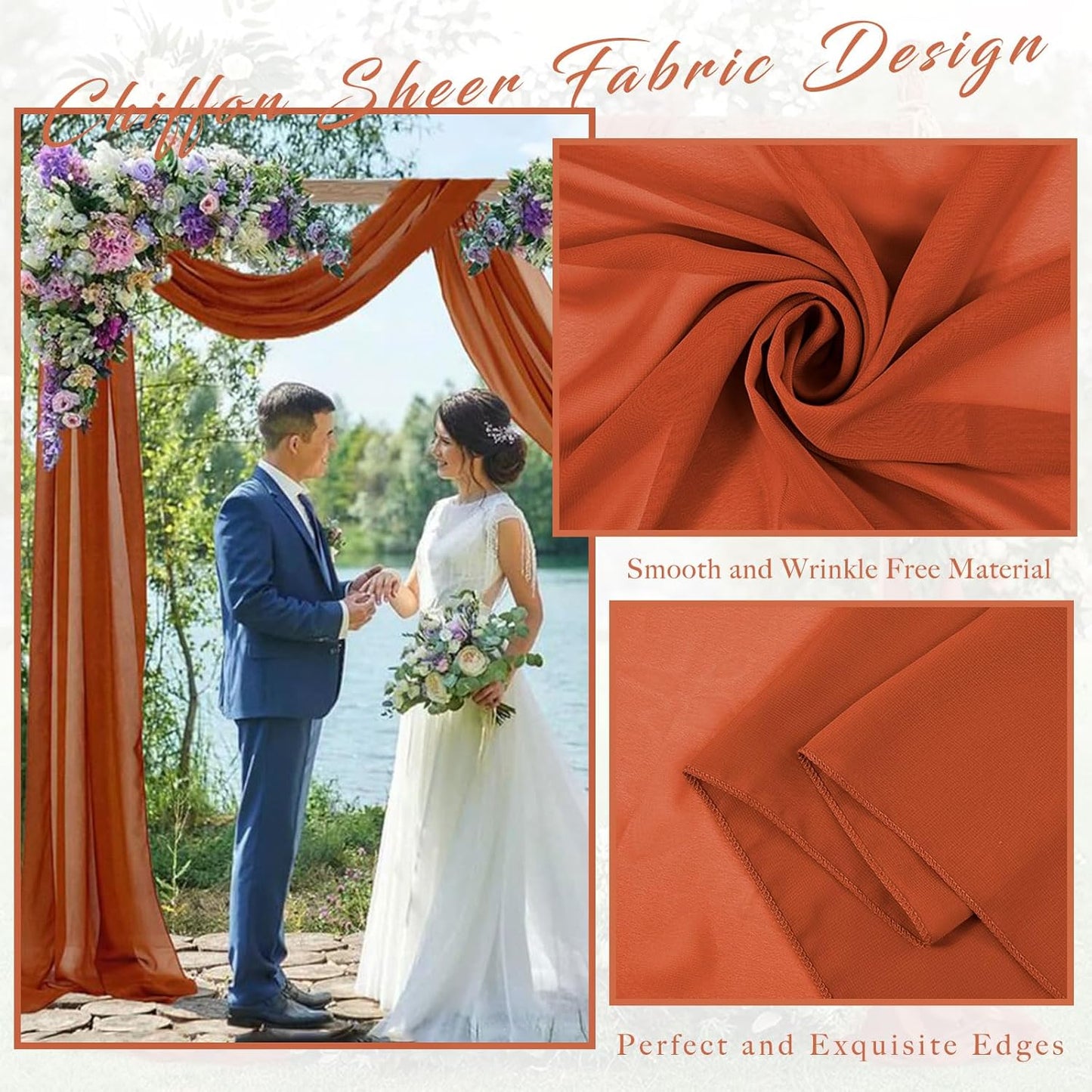 Wedding Arch Draping Fabric 4 Panels 20Ft Length x 28" Width Terracotta Photography Arch Drapes Chiffon Fabric Sheer Curtains Backdrop for Party Bridal Wedding Ceremony Ceiling Stage Reception Decor