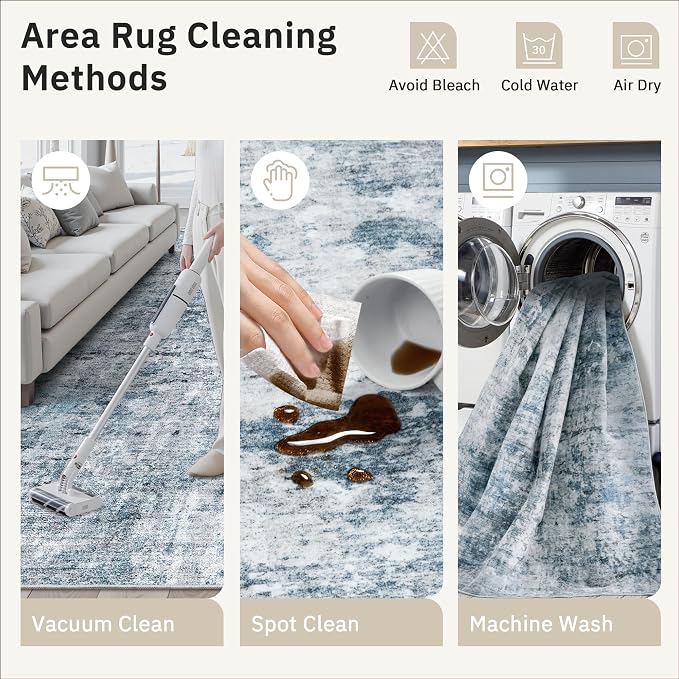 Area Rug 6x9 Abstract Rugs for Living Room 6 x 9 Washable Rugs Blue Non Slip - Image 9