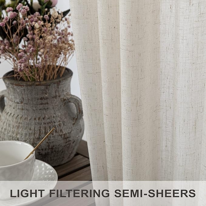 Cream White Linen Curtains 42 Inch Wide - Image 4