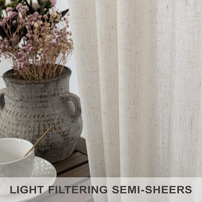 Pitalk Cream Linen Curtains for Bedroom 98 Inch Length 2 Panels Back Tab Pocket - Image 3