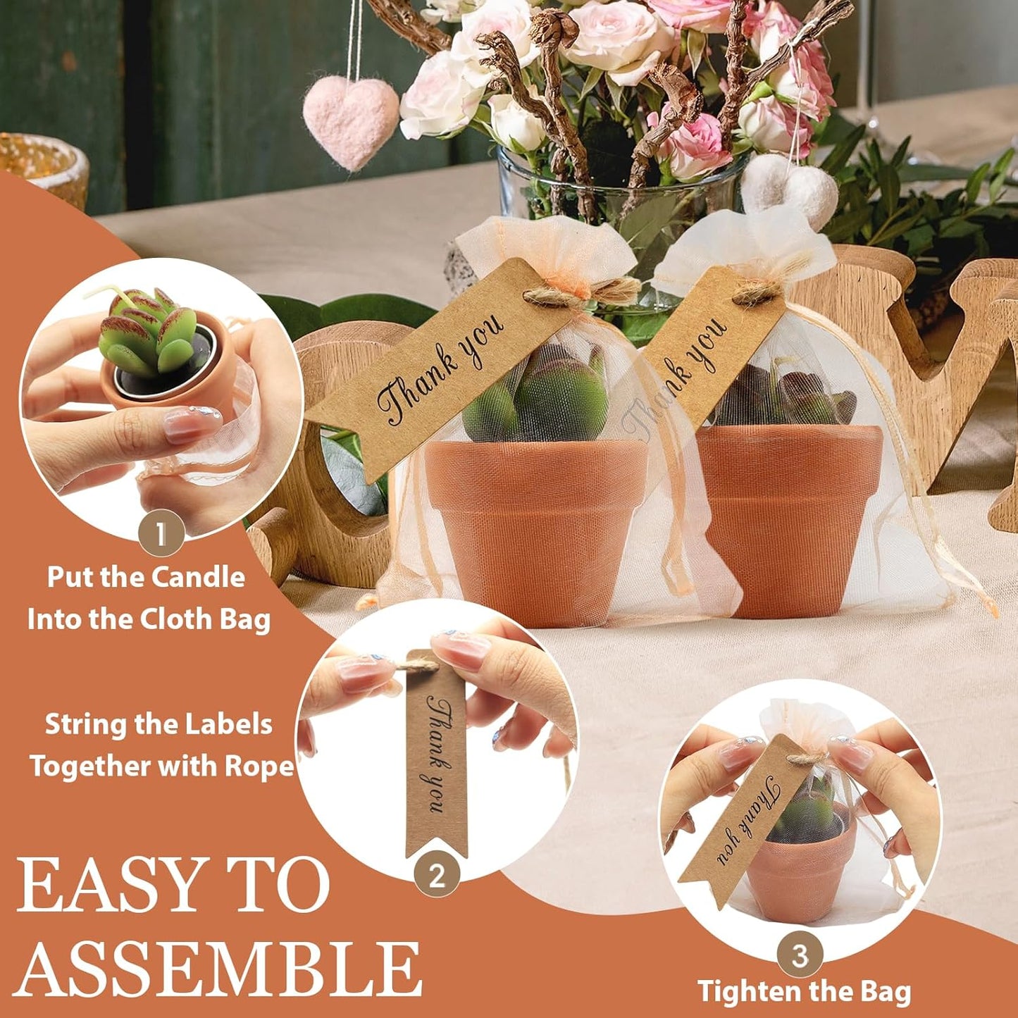 AZEAM 24 Pcs Succulent Candles Party Favors, Bulk Cactus Table Decor with Mini Terracotta Holders, Tiny Handmade Plant Tealights Candle Decoration for Baby Shower Bridal Game Wedding Home Birthday