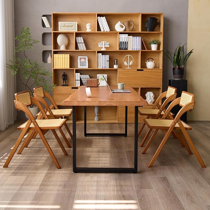 Stylish Solid Wood Office Desk with Sturdy Metal Base - Durable Executive Computer Desk or Dining Table in Multiple Sizes - Perfect for Home Office and Work Environments(Tan78.74in)