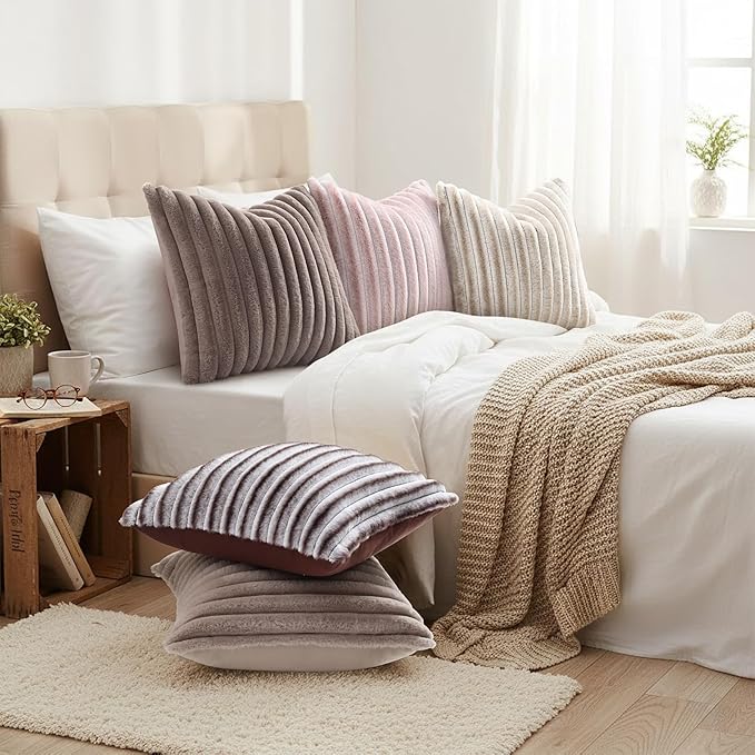 decorUhome Cozy Faux Fur Throw Pillow Covers 26x26 Set of 2 Decorative Soft - Image 6