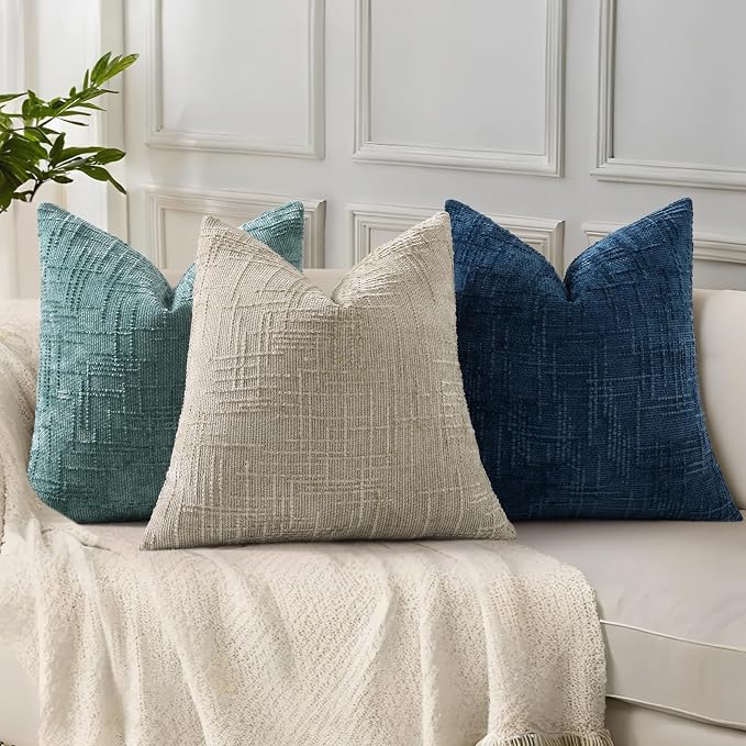 decorUhome Summer Teal Chenille Throw Pillow Covers 16x16 Set of 2 Textured - Image 5