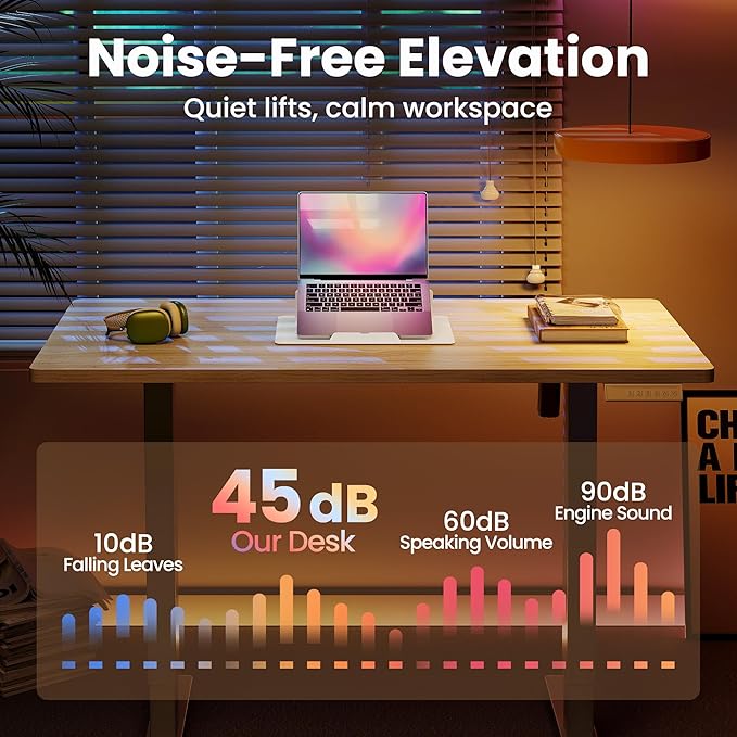 HUANUO 63 x 28 inch Electric Standing Desk Adjustable Height, 4 Memory Height Settings, Sit Stand Up Desk for Home Office & Computer Workstation, Light Walnut