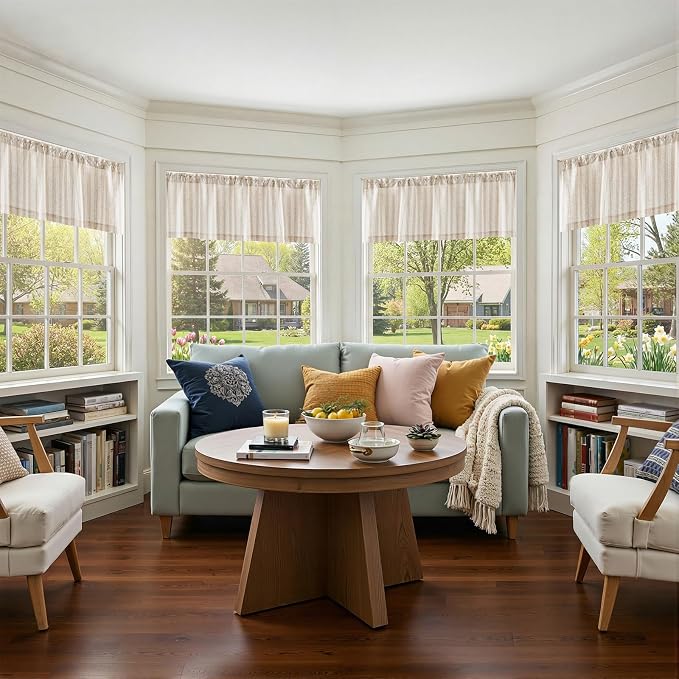 JINCHAN Striped Valance Window Treatment Linen Valance - Image 4
