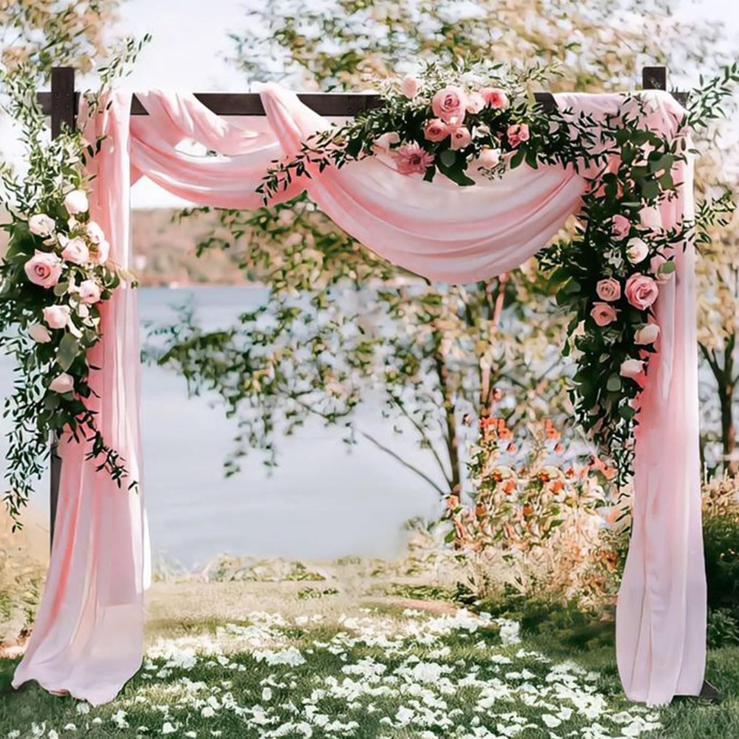 2 Panels Wedding Arch Draping Fabric 20Ft Length x 28" Width Light Pink Arch Drapes Chiffon Fabric Sheer Curtains Backdrop for Party Bridal Decor Wedding Ceremony Ceiling Stage Reception Decorations