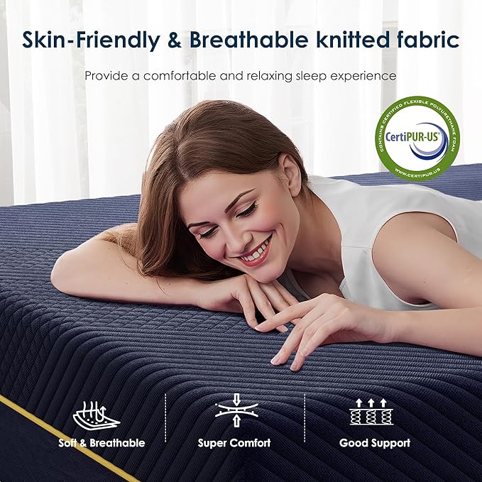 SDHYL 10 Inch Twin Memory Foam Mattress, Medium Firm Gel Infused Cooling for College Dorm & Kids' Room, CertiPUR-US Certified & Fiberglass-Free, Bed in a Box with Washable Cover