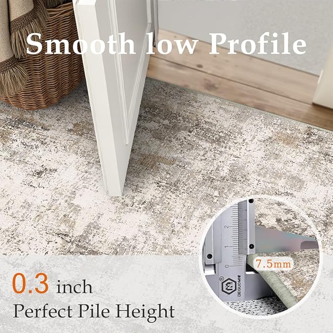 2x3 Washable Area Rug Brown Grey Neutral Abstract Entryway Kitchen Non Slip Low Pile Throw Rug Living Room Bedroom Indoor Doormat Small Soft Carpet for Entrance Bathroom