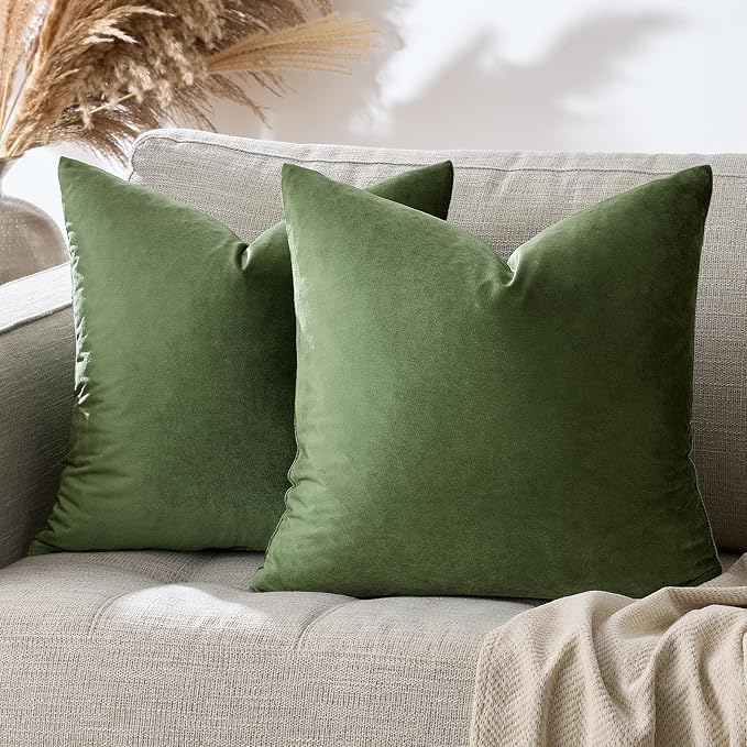 GIGIZAZA 18x18 Pillow Covers Set of 2 Velvet Throw Pillows Decorative Olive - Image 4