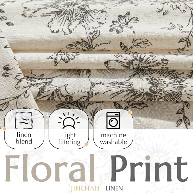 jinchan Floral Linen Lined Curtains - Image 2