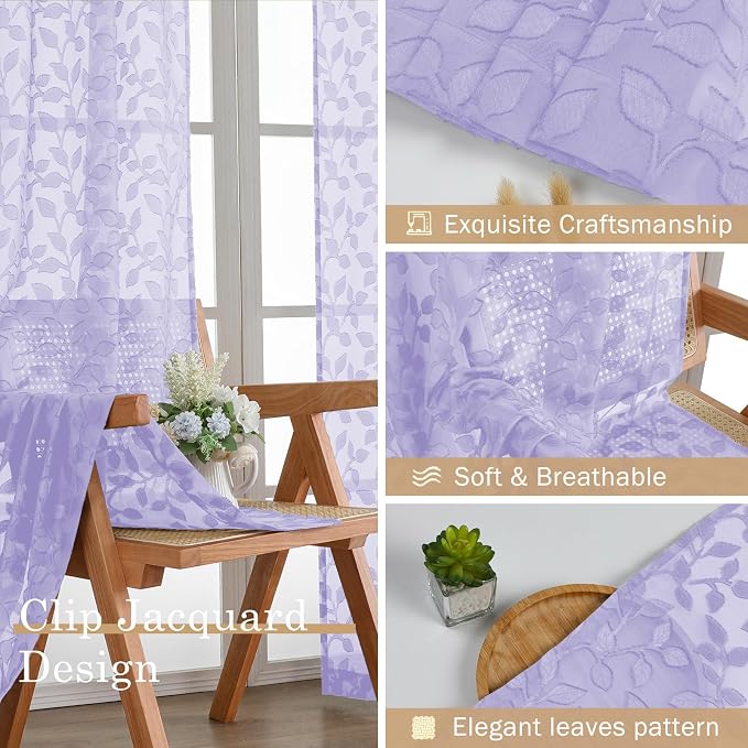 Chyhomenyc Light Purple Sheer Curtains 90 Inch Length 2 Panels Set, Light - Image 7