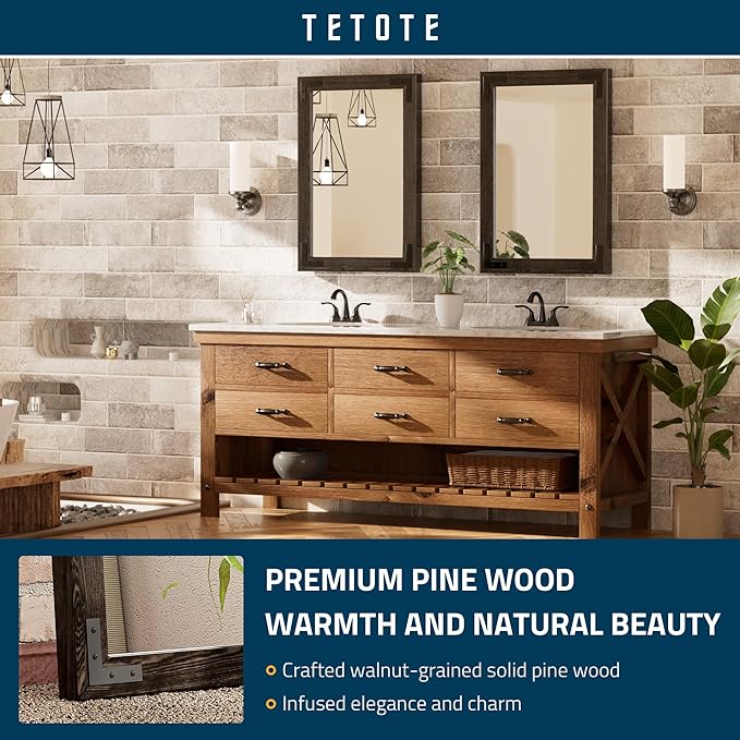 TETOTE 18 x 26 Black Wooden Mirror for Bathroom Wall/Bedroom/Living Room/Entryway Farmhouse Rustic Bathroom Vanity Mirror for Over Sink Waterproof (Horizontal/Vertical Mounted)