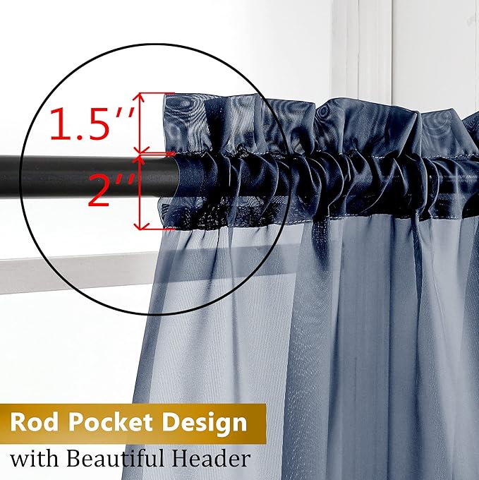 Aiyufeng Navy Blue Sheer Window Curtain Panels 54 Inch, Light Filtering Solid - Image 6