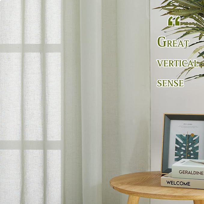 NICETOWN Linen Sheer Curtains Flax Textured, Grommet Top Casual Thick - Image 3