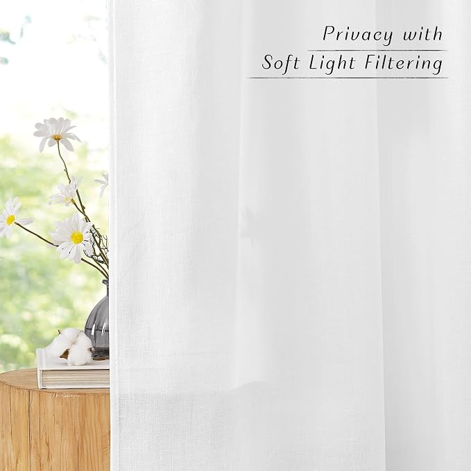 NICETOWN White Linen Kitchen Curtains 36 inches Long, Grommet Short Curtains - Image 3