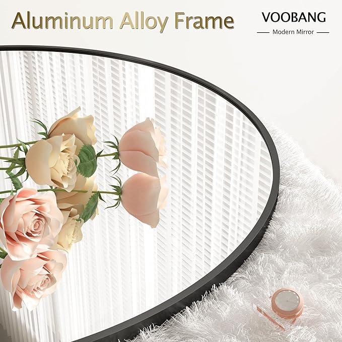 Round Mirror 36" Black Wall Mounted Circle Mirrors Vanity Mirror with Aluminum Alloy Frame Modern Decoration for Bathroom, Living Room, Vanity, Bedroom, Entryway