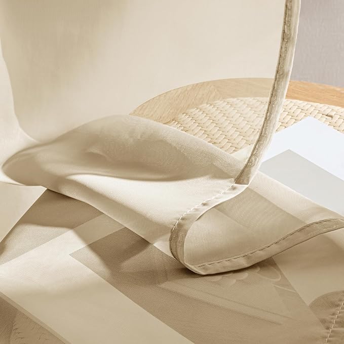 MIULEE Beige Sheer Curtains 90 Inches Long, 4 Panels Set, Rod Pocket Voile - Image 7
