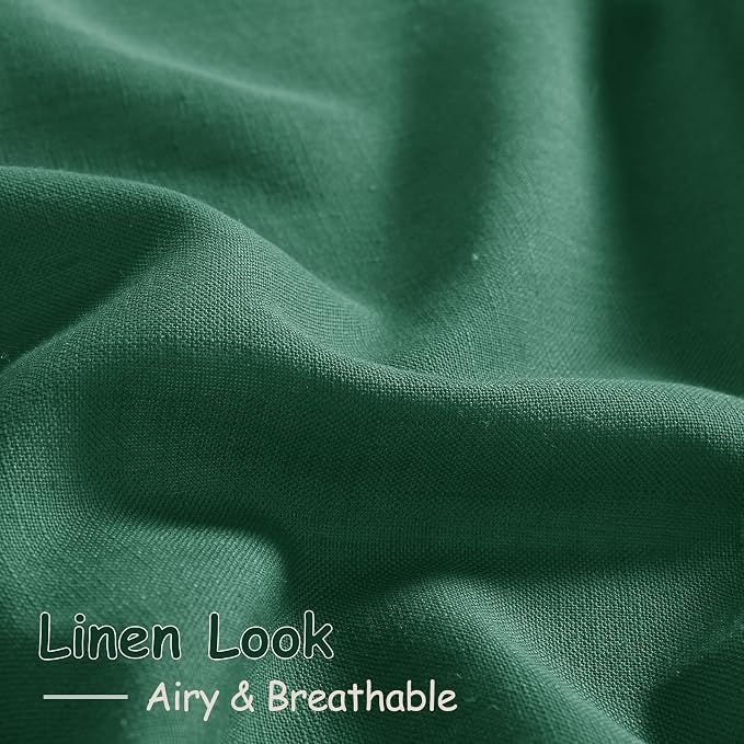 Dark Green Linen Curtains 102 Inches Long Rod Pocket Back Tab Drapes 2 Panels - Image 5