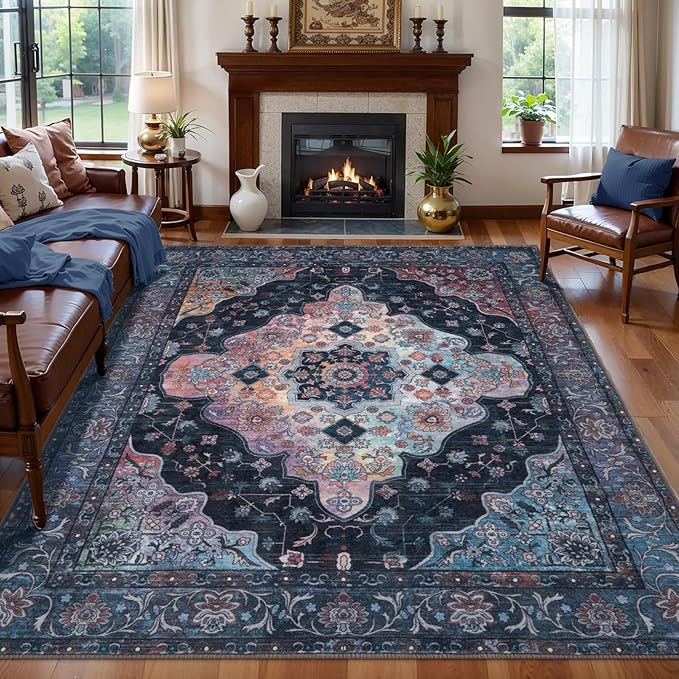 Tangsoo 3x5 Rug, Washable Vintage Rugs Indoor Area Rug, Non Slip Accent Rug, Print Distressed Taupe Carpet, Soft Low Pile Rug for Living Room Dorm Bedroom Bedside Entryway Bathroom