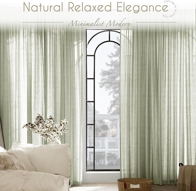 Linen Blend Sage Green Curtains 102 inch Length 2 Panels - Image 6