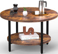 Coffee Table, 2 Tier Coffee Tables for Living Room, Round Coffee Table with Storage, Floor Table for Bedroom, Home Office, Rustic Brown (27.6" D x 17.7" H)