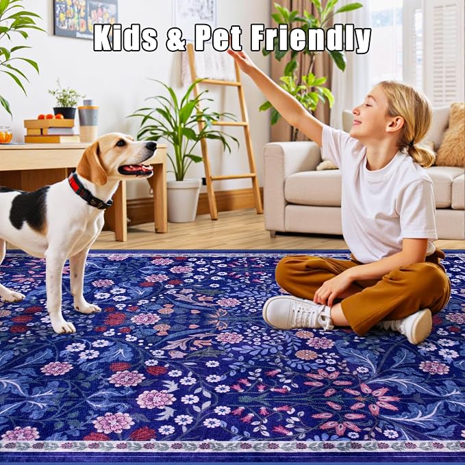 8x10 Area Rugs for Living Room: Floral Washable Rug Vintage Large Soft Boho - Image 7