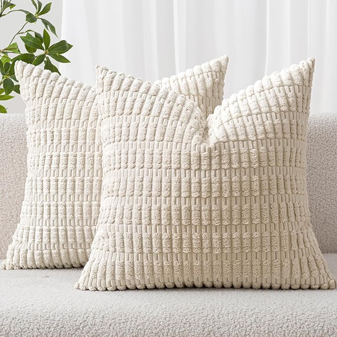 MIULEE Pack of 2 Corduroy Decorative Throw Pillow Covers 16x16 Inch Soft Boho by MIULEE