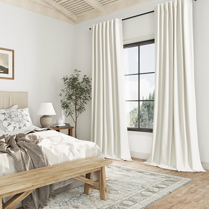 Guken Ivory 100% Blackout Linen Curtains 96 Inch Length 2 Panels Set - Image 8