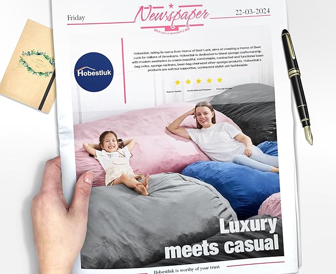 Hobestluk 6FT Bean Bag Chair Large Beanbag Lounger with Removable Cover Adult Bean Bag Chair with Portable Handle Desgin for Living Room Bedroom (Blue, 6FT)