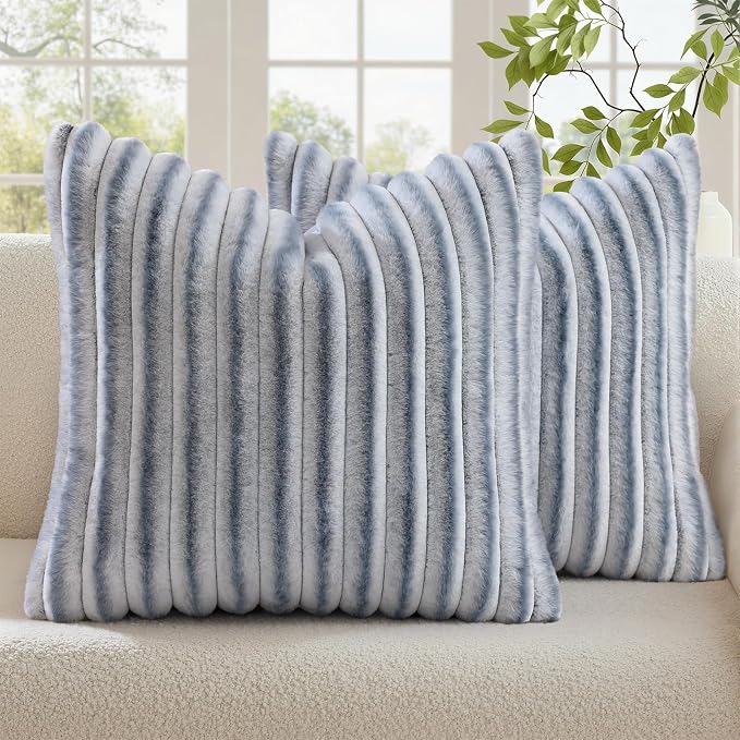 decorUhome Cozy Faux Fur Throw Pillow Covers 24x24 Set of 2 Decorative Soft by decorUhome