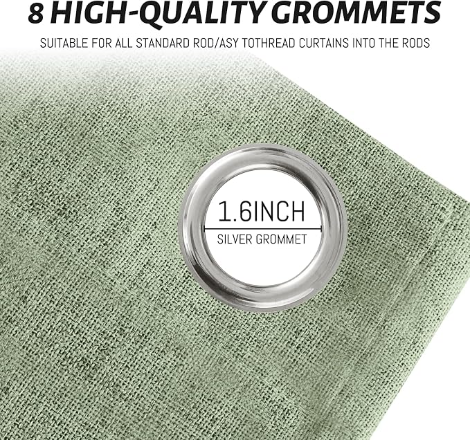 Yakamok Light Sage Green Linen Curtains 100% Blackout 90 Inches Long, Room - Image 4