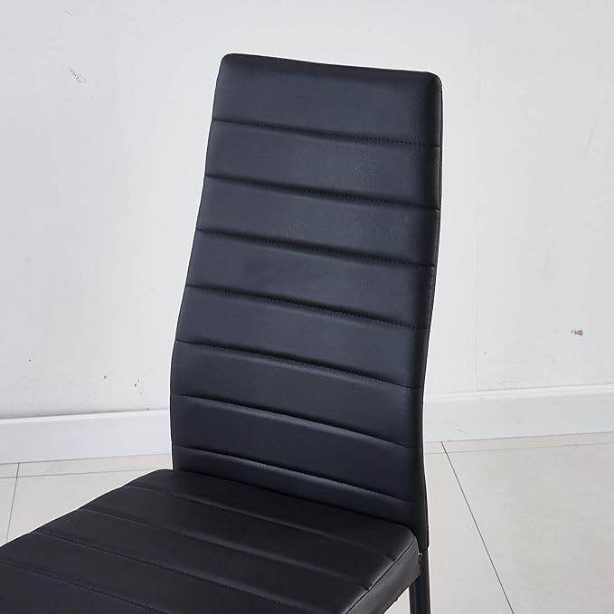 Modern Minimalist Dining Chair Fireproof Leather Sprayed Metal Pipe Diamond Grid Pattern Restaurant Home Conference Chair Set of 4 Or 6 (4, Jet Black)