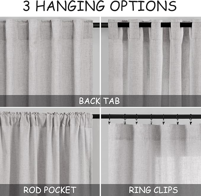 Nanspring Grey Linen Boho Curtains - Image 3