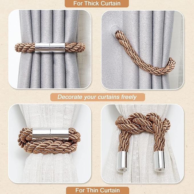 NICEEC 6 Pack Strong Magnetic Curtain Tiebacks Modern Simple Style Drape Tie - Image 6
