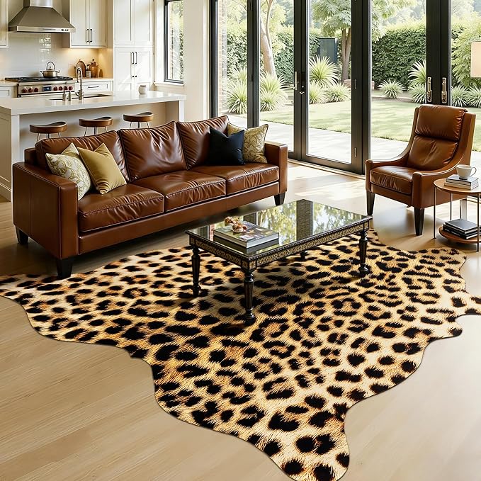 AROGAN Western Decor Faux Fur Leopard Rug, 6.2 x 7 Feet Premium Animal Skin by AROGANAREARUG