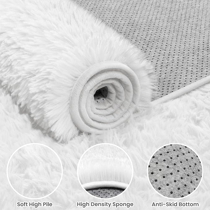 8x10 Area Rugs for Living Room:Ultra Soft Fluffy Shag White Rugs for Bedroom - Image 5