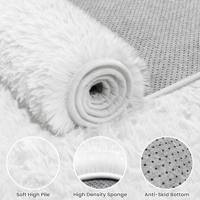 6x9 Area Rugs for Living Room Rug: Soft Fluffy Shag White Rugs for Bedroom - Image 5