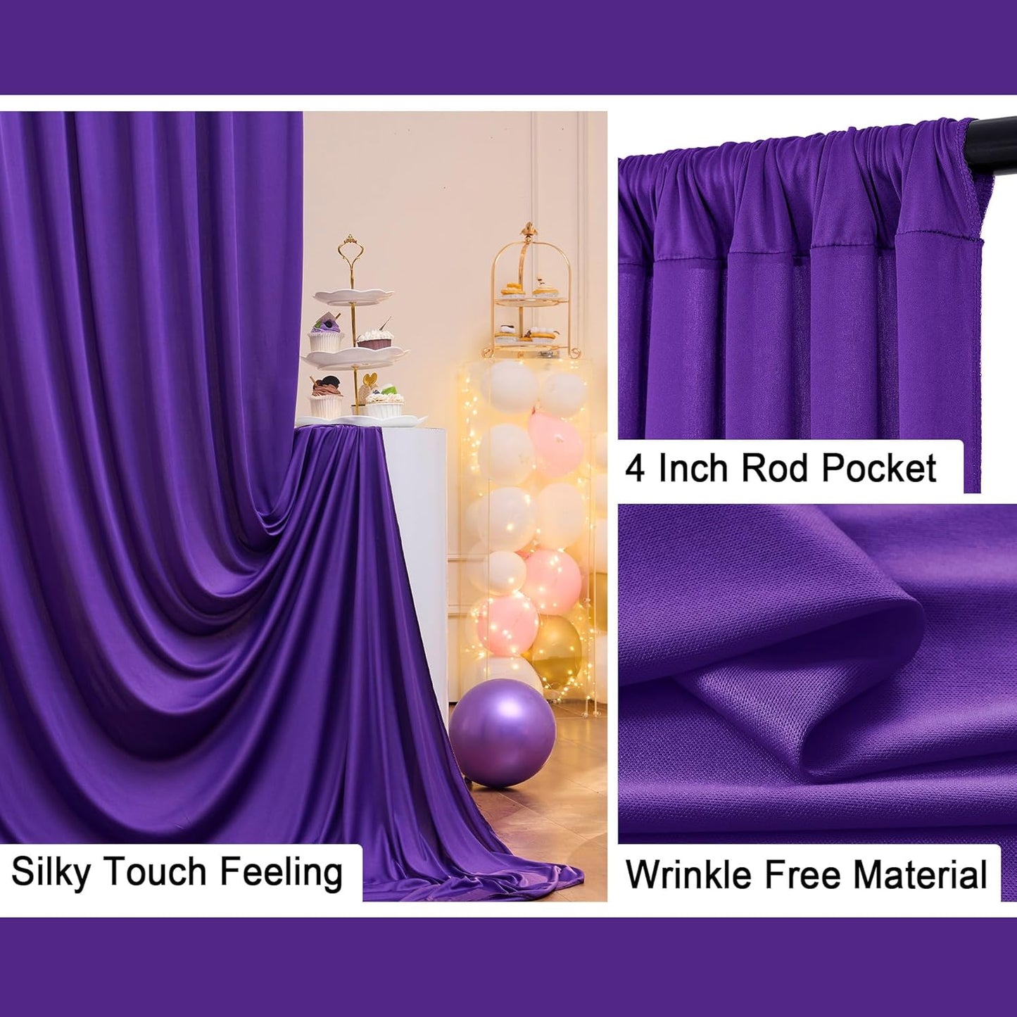 50 ft x 10 ft Wrinkle Free Purple Backdrop Curtain for Parties, 5ft x 10ft 10 Panels Polyester Purple Photo Backdrop Drapes for Wedding Birthday Party Baby Shower Fabric Photo Curtains for Mermaid