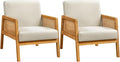 Yaheetech Accent Chair, Modern Armchair with Wood Legs, Mid Century Living Room Chair Linen Comfy Lounge Chair for Bedroom Reading Room, Set of 2, Beige