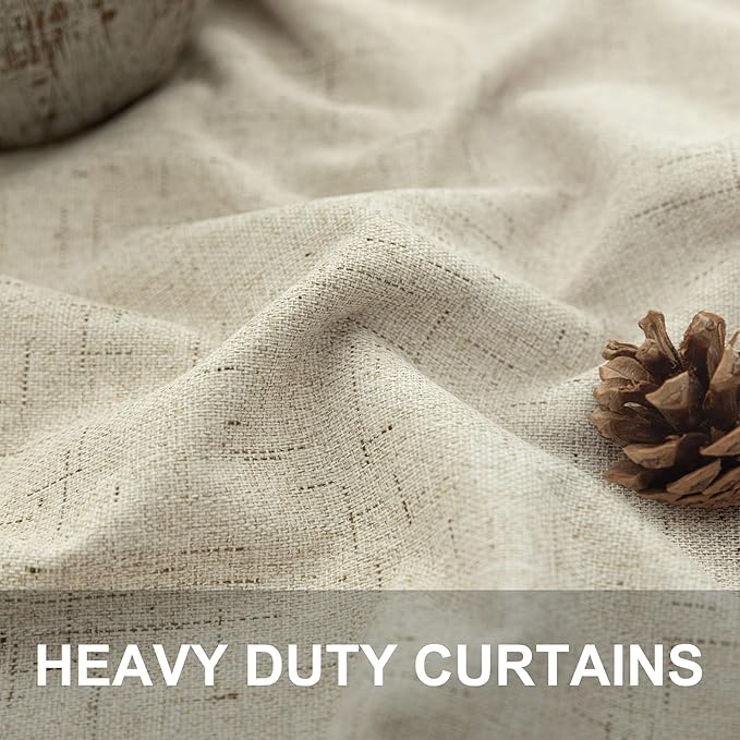 Black Out Burlap Curtains 63 Inch Long Faux Linen Farmhouse Bedroom Blackout - Image 3