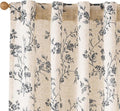 Lazzzy Black Floral Linen Curtains 96 Inch Farmhouse Back Tab Drapes by Lazzzy