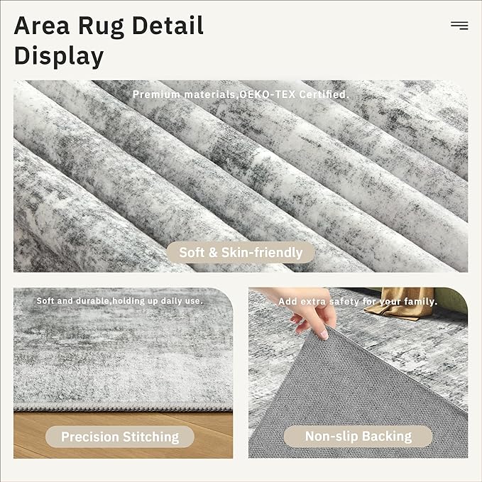 Abstract Rug 8x10 Large Living Room Rugs Neutral Modern Washable Area Rugs - Image 6