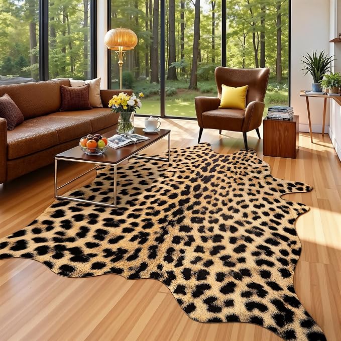 AROGAN Premium Leopard Print Rug 5.2x6.2 Feet, Machine Washable Faux Fur by AROGANAREARUG