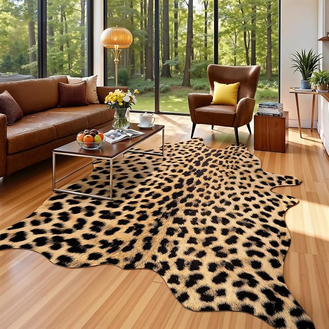 AROGAN Premium Leopard Print Rug 8x10 Feet, Machine Washable Faux Fur Cheetah by AROGANAREARUG