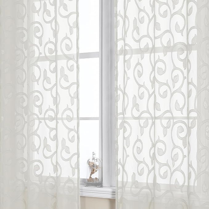 OWENIE Furman Sheer Curtains 72 inches Long 2 Panels Set, Light Filtering Top by OWENIE
