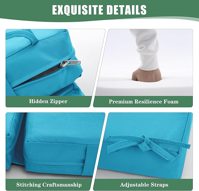 Chaise Lounge Cushions Outdoor Set of 4 - Waterproof and Fade Resistant Sun Lounger Replacement Cushions - Patio Lounger Pads with Removable Cover for Pool, Deck, Lawn, 80 x 26 x 3 Inch, Teal