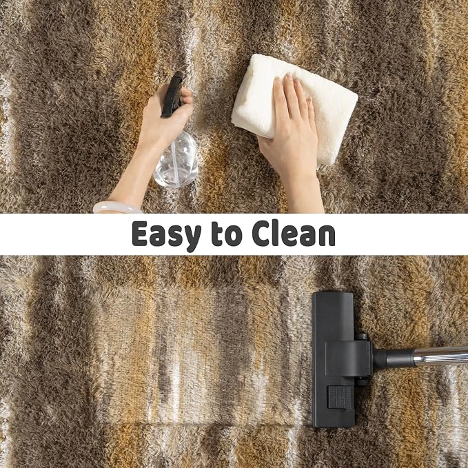 Soft Runner Rugs for Bedroom Hallways, 2x5 Abstract Brown Fluffy Shag Throw - Image 6